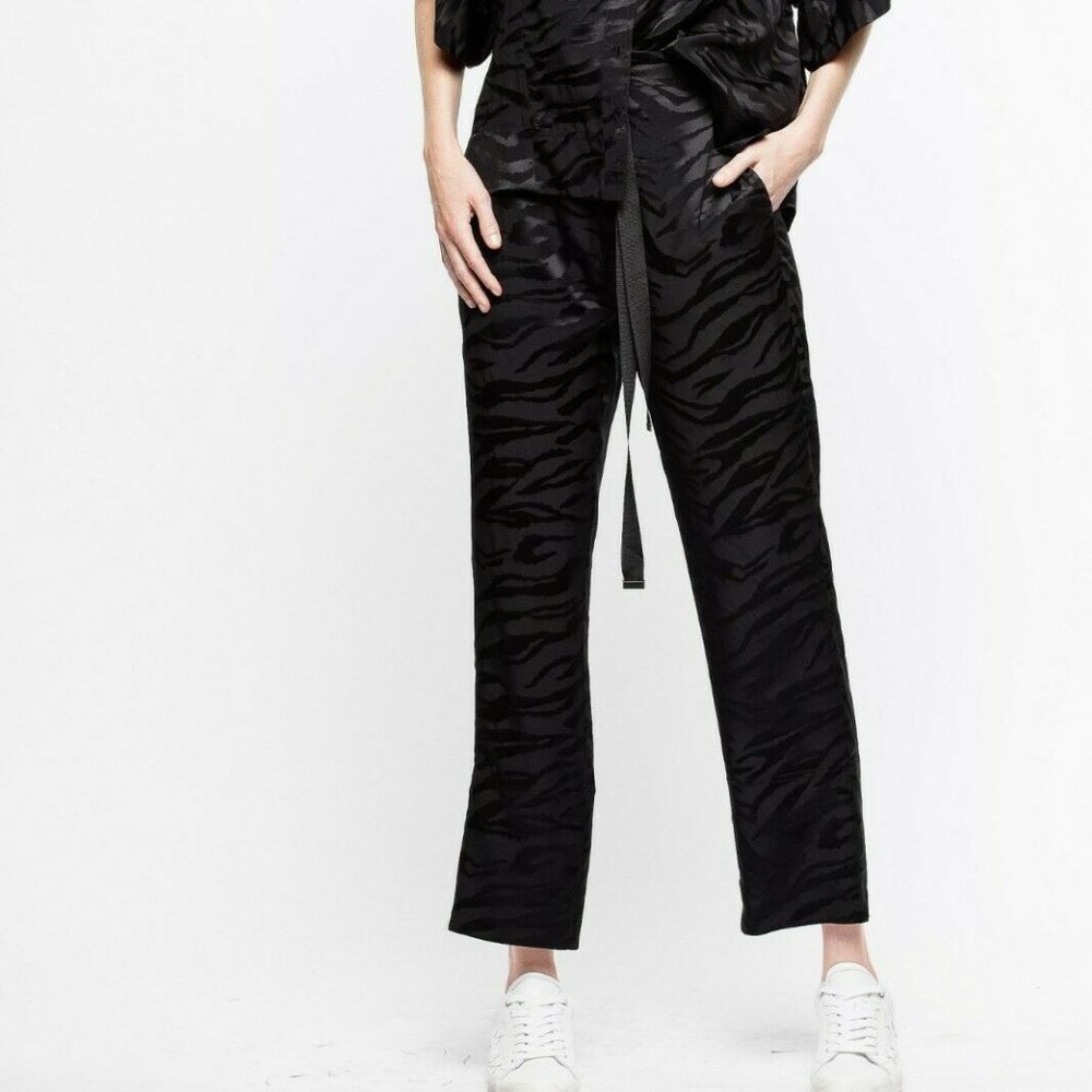 NWT Zadig & Voltaire Pop Jacquard Tigre Silk Pants Black Size Small 36 - Picture 3 of 6